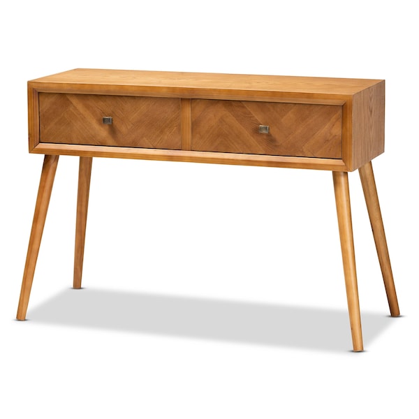 Baxton Studio Mae Mid-Century Modern Natural Brown Finished Wood 2-Drawer Console Table 176-11062-Zoro - main